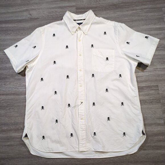 Polo Ralph Lauren Men's XL Button Down Short Sleeve Skulls Embroidered White - Picture 1 of 11
